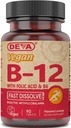 DEVA Vegan Vitamin B12 Rychlý Rozpustit doplněk - Once- Per- Day Complex s 1000 Mcg methylkobalamin B12, kyselina listová, B6 - Lemon Flavor - 90 Rozpustné tablety,