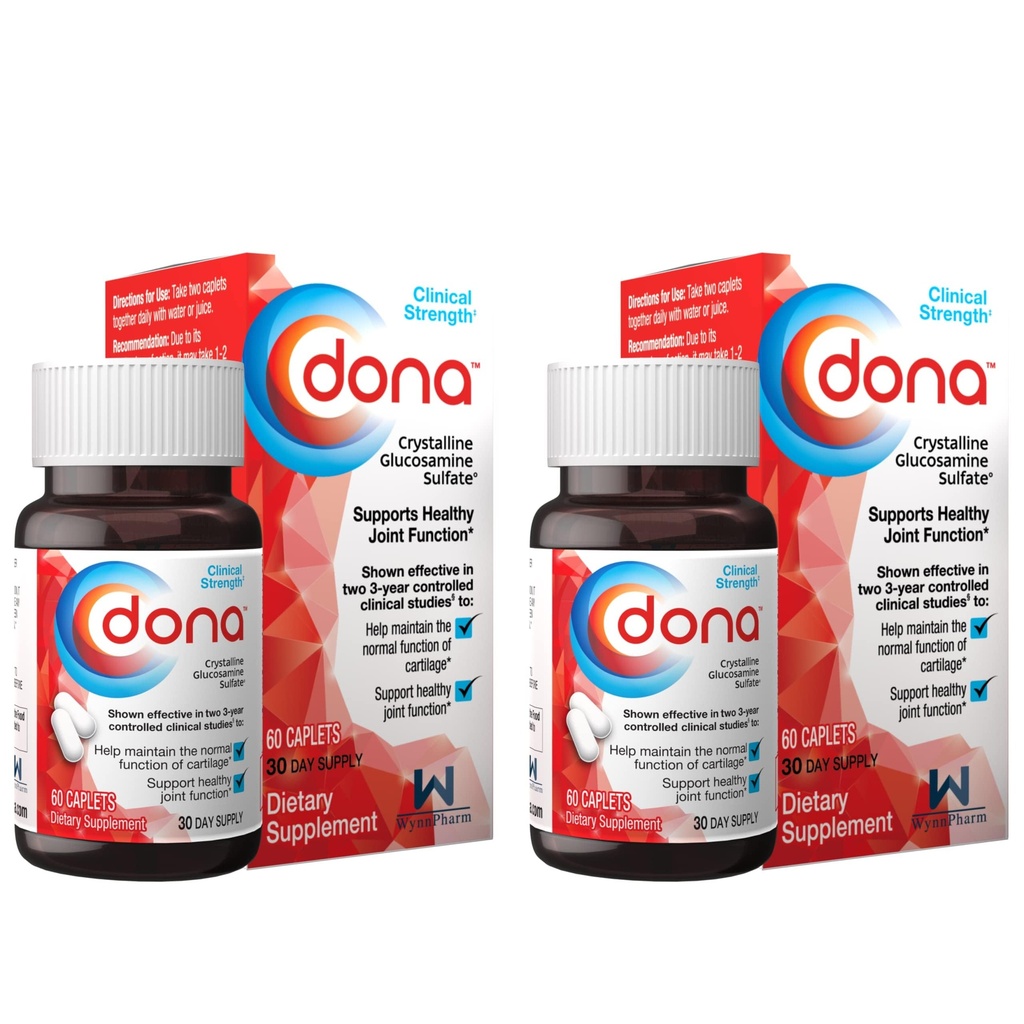 Dona Crystalline Glucosamine Sulfath, 750 Mg, Joint Supplement Pills for Knee Comfort & Joint Health Support, 750 Mg, 60 Count (2 Pack).