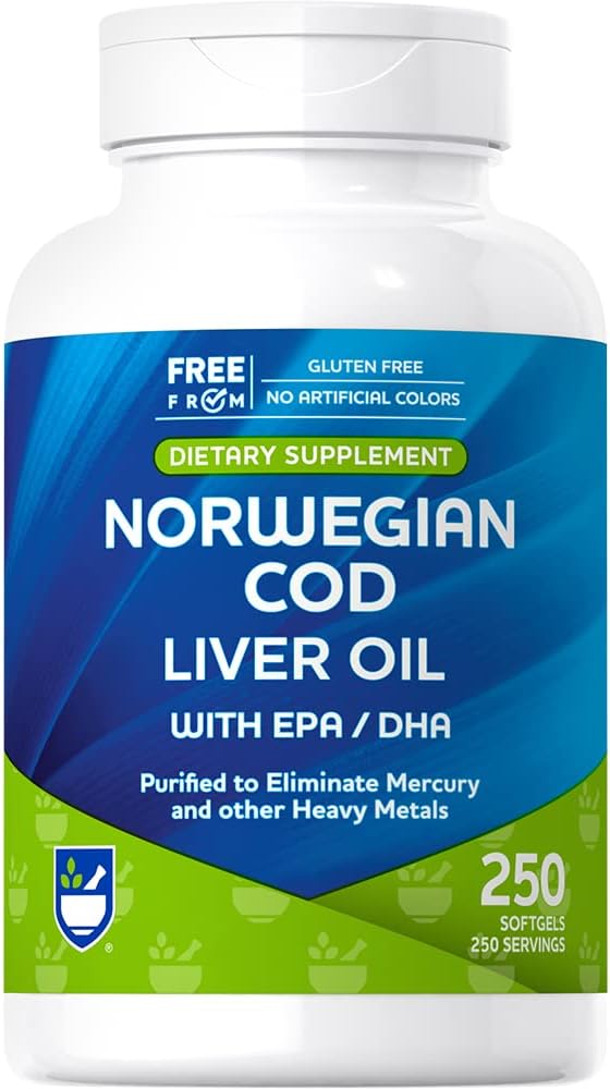 Rite Aid Cod Jaterní Oil Softgels 250 Počet, s EPA a DHA, podporuje srdce, mozek a vize zdraví