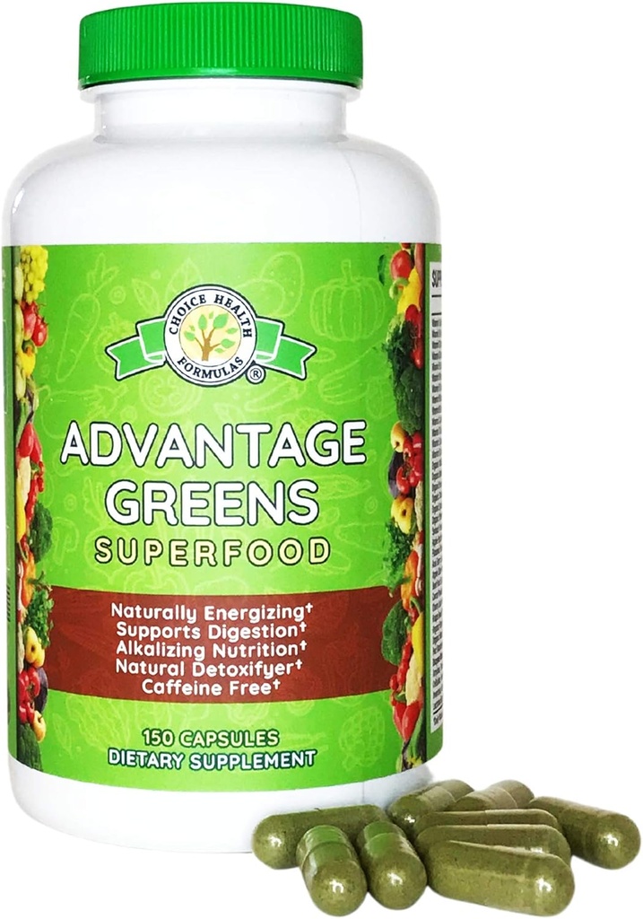 Výhoda zelená Superfood - Energy Promoter - Wheat Grass, Ječmen Tráva, Spirulina, Špenát, Chlorella, Beets, Kale dodatek (150 Cap)