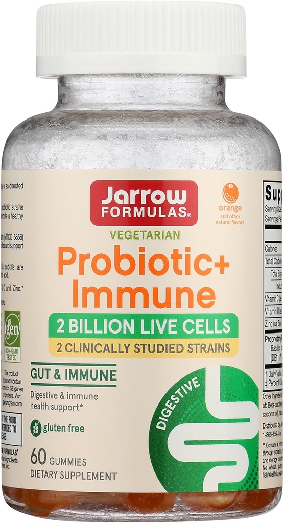Jarrow Diplomas Probiotic + Imunity Gummies, 2 miliardy CFU dodatek pro stravitelné zdraví a imunitní podporu, 60 Orange Flavor Probiotic Gummies, 30 Den Dodávka