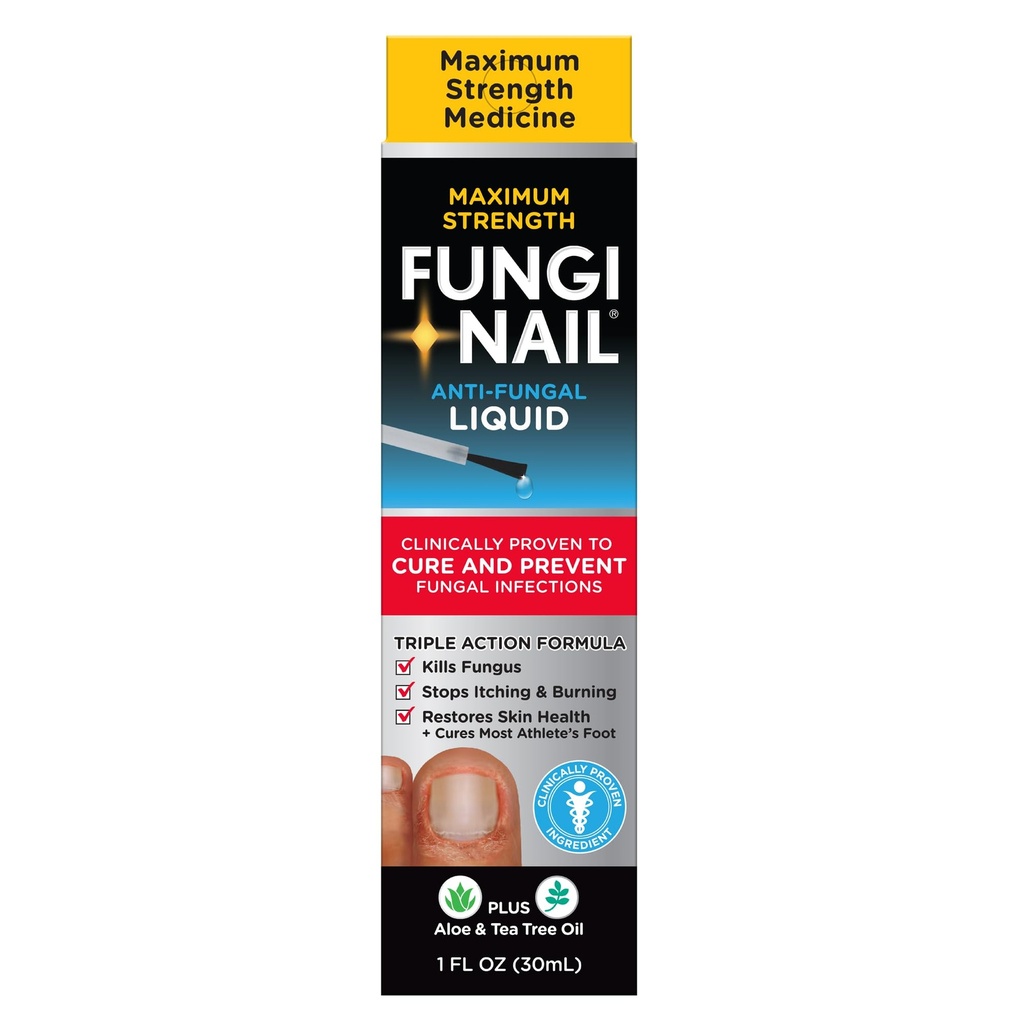 Fungi- Nail Anti- Fungal Liquid Solution, Zabíjí houby, které mohou vést k hřebíku & atlet nohy s Tolnaftate & Klinicky osvědčený k vyléčení a zabránění mykotické infekce 1 Fl Oz (balení po 1)