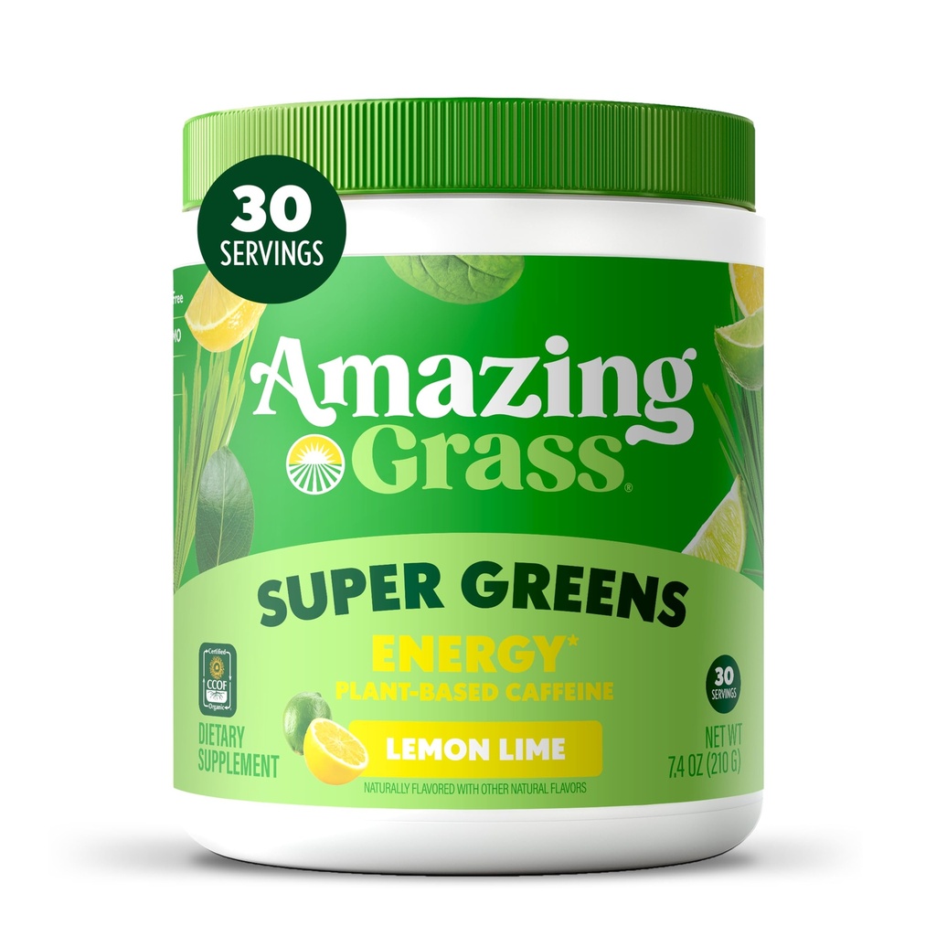 Amazing Grass Greens Blend Energy: Smoothie Mix, Super Green Powder & Plant Based Caffeine with Matcha Green Tea & Beet Root Powder, Lemon Lime, 30 Servings (Balení May Vars)