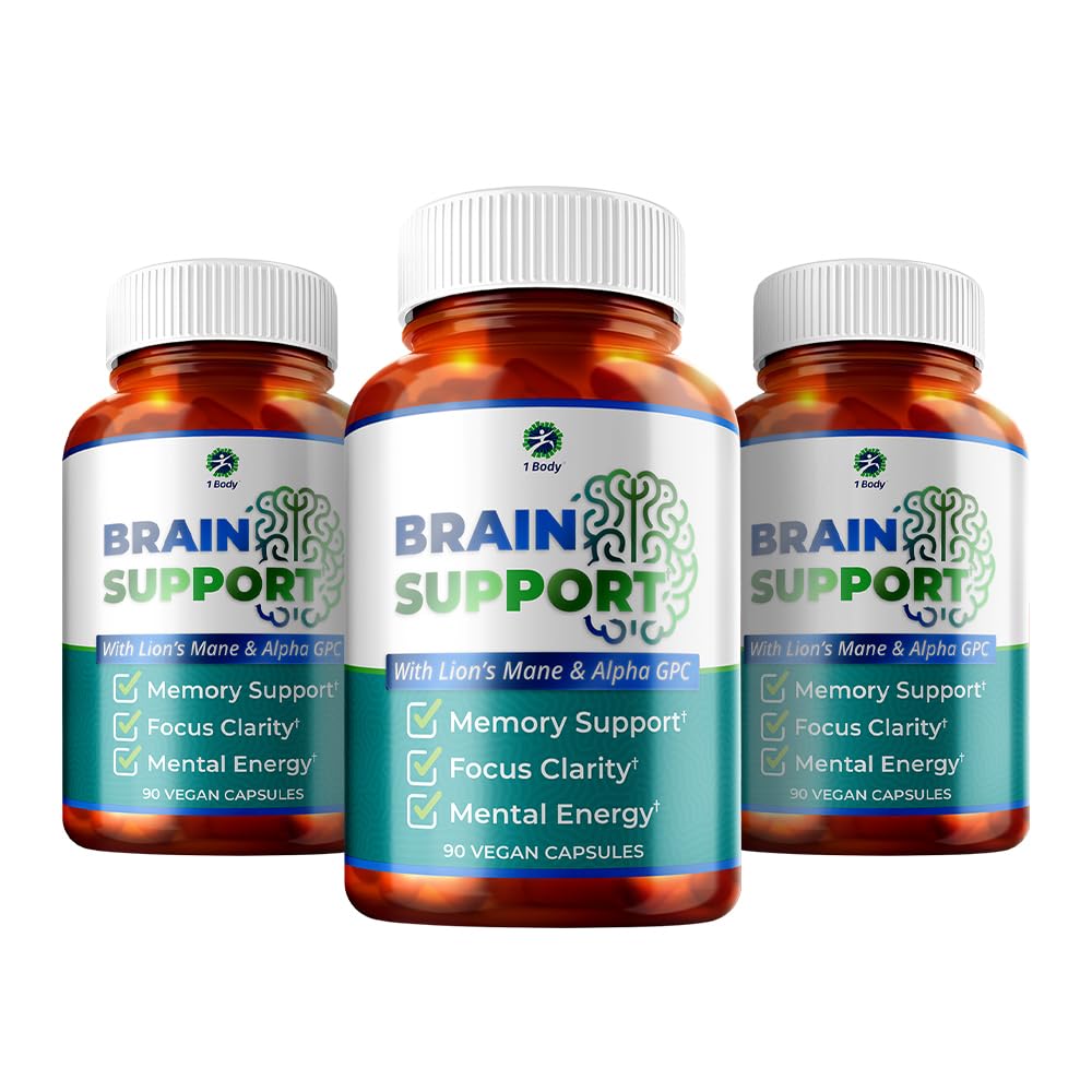 1 Body Brain Support Triple Pack, Alpha GPC a Lion 's Mane Extract, 90 Kapsle Každý