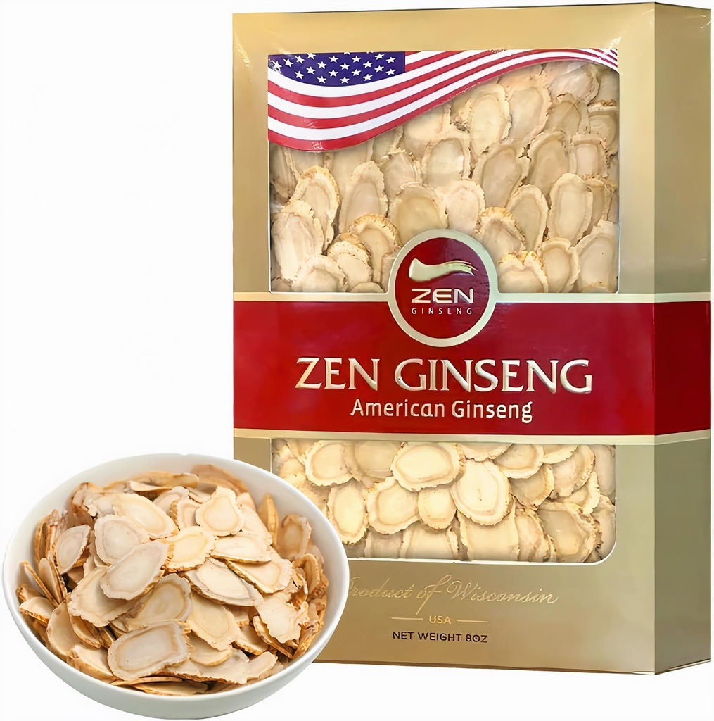 Zen American Wisconsin ženšen plátky - Zlepšená energie, výkon, & duševní zdraví pro muže a ženy (8oz. Kolonka)