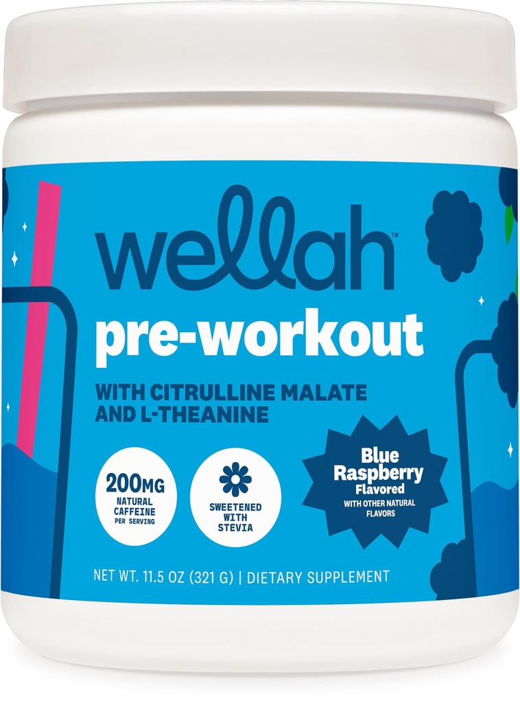 Wellah Get- Going Pre- Workout Drink Mix (Blue Raspberry Ochucené, 30 Služeb)