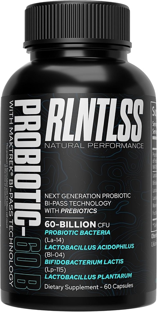 RLNTLSS - Probiotická 60 miliard CFU - 4 Stuin Blend - Premium Doplněk - Muži a ženy - Stabilní Probiotická kapsle - Probiotická a prebiotická - (60 Počet lahví)