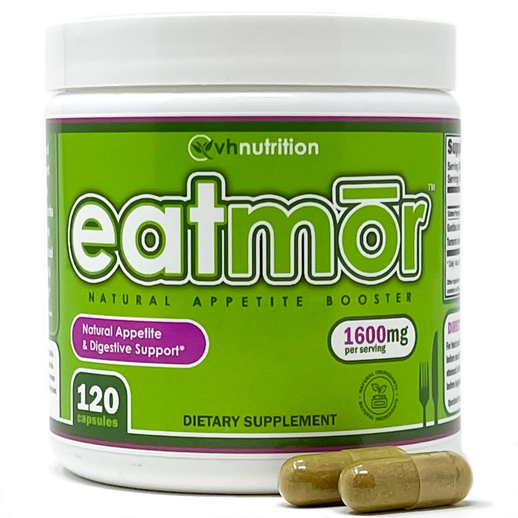 VH Nutrition Eatmor OF 124; Appetite Booster OF 124; Weight Gain Pills * for Women and Men OF 124; Designed for Women with Gentian, Ginger, Alfalfa OF 124; 120 Easy- to- Swallow Capsules