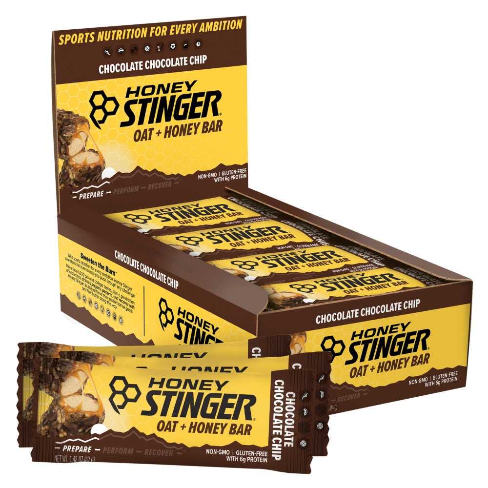 Honey Stinger Oat + Honey Bar, Čokoláda Chocolate Chip, Energy Balené jídlo pro přípravu na cvičení, Vytrvalost a výkon, Sportovní nutriční Snack Bar, Předcvičení, Protein, Lepek zdarma, Box of 12