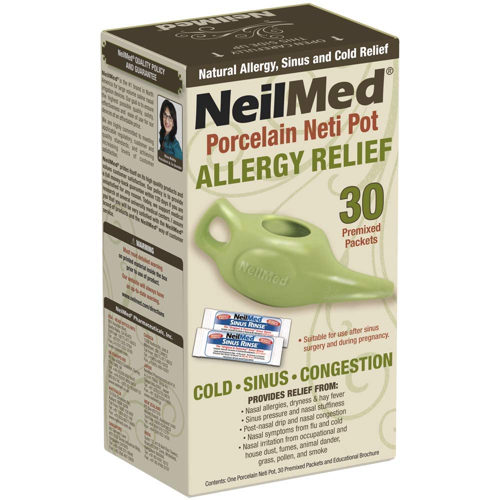 NeilMed Classic Porcelán Neti Pot Green s 30 Premixed Packets