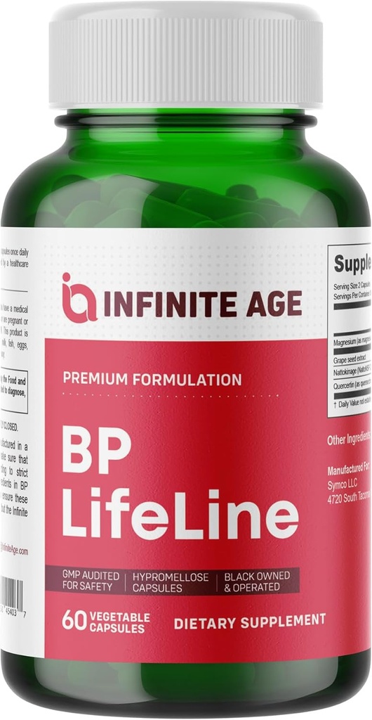 Nekonečný věk BP Lifeline Kapsle, 60 Počet - Heart Health Support Supplement with Grapeseed Extract, Nattokinase, Quercetin a Magnesium - Made in USA