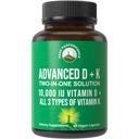 Maximální výkon Advanced Vitamin D 10000 IU se všemi 3 typy vitamínu K - 10 000 Vitamin D3 a vitamin K2, K1, MK-7 (MK7), MK4 kapsle dodatek - 60 Malé a snadno polykací pilulky