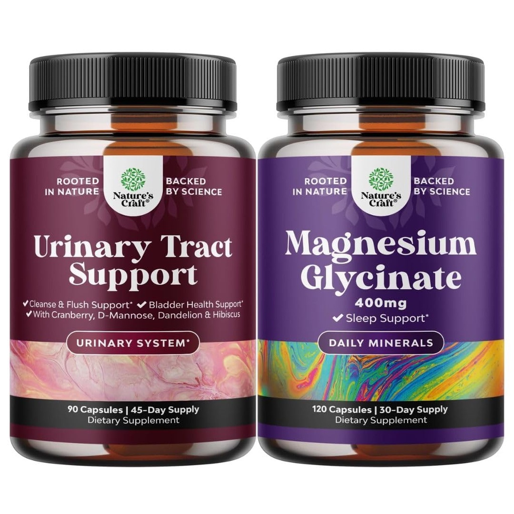 Bundle D Mannose Kapsle pro močení Trakt Zdraví pro ženy rychle působící Super Koncentrované Cranberry 90ct a čistý hořčík Glycinát 400mg per Serving for Mood Sleep and Relaxation