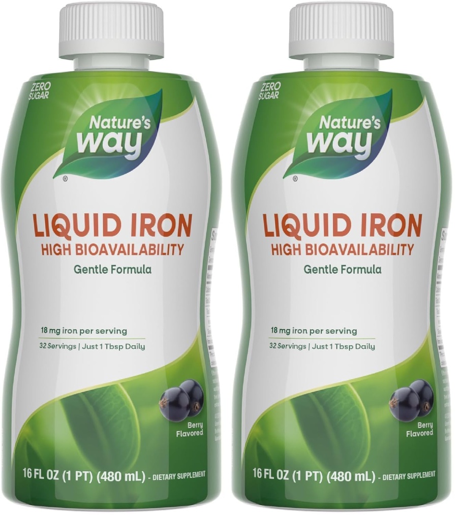 Nature 's Way Liquid Iron, poskytuje denní hodnotu železa, cukru zdarma, Berry ochucené, 16 Fl. Oz. (Balení po 2)