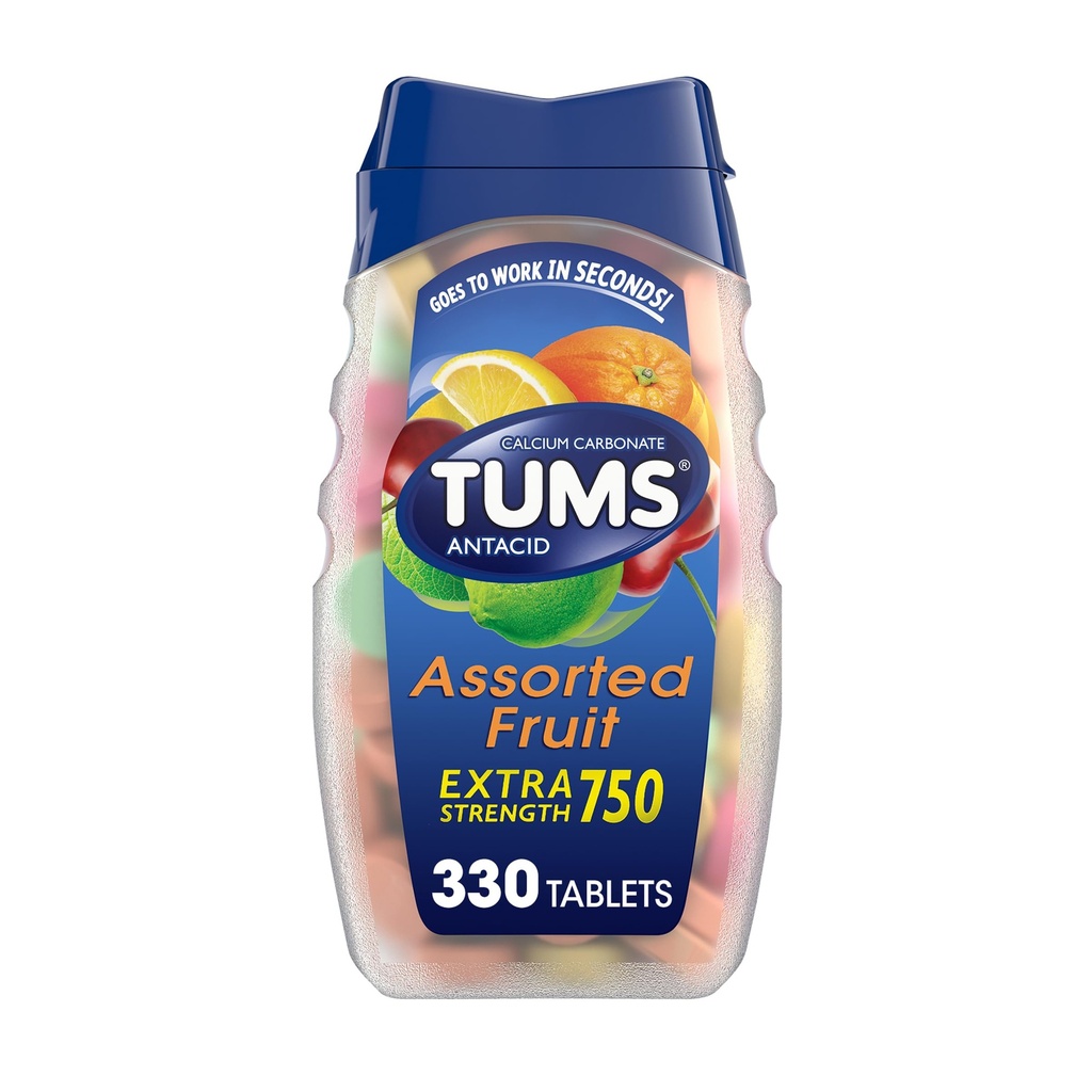 TuMS Žvýkací Antacida Tablety pro extra sílu Heartburn Relief, Skvělé pro letní BBQ - Tříděné ovocné příchutě - 330 Počet