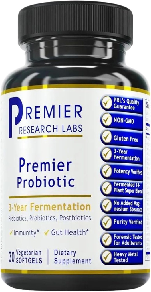 Premier Research Labs Premier Probiotic - Pre Pro Post Biotics for Women & Men, Quad Biotic, Quadbiotic, Prebiotics, Probiotics, Postbiotics & Phytobiotics - 30 Vegetarian Softgel Kapsle