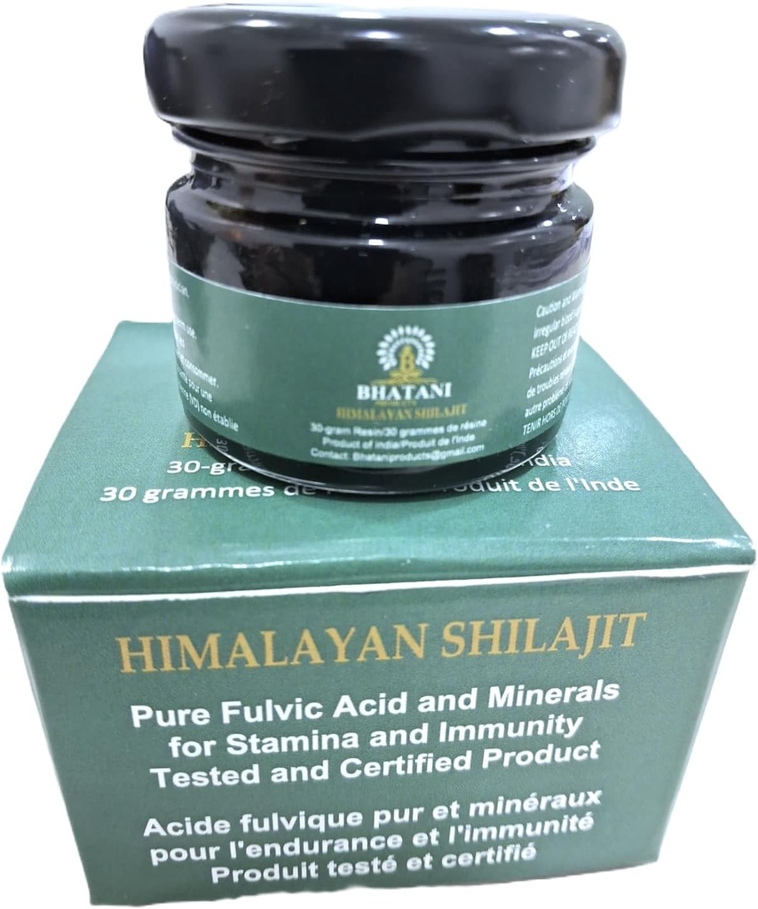 Himalayan Shilajit Authentic Resin 30 gram, 82% Fulvic Acid, 18000 stop Himalájský rozsah. Laboratoř testována, prodána Bhatani produkty a odeslána pouze.