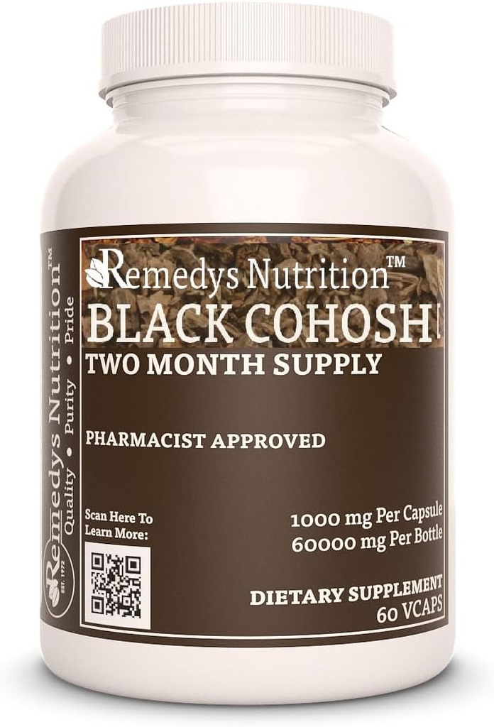 Remedy je výživa Black Cohosh 124; 1000 mg, 60 Vegan Kapsle Bylinné dietní dodatek 124; Dva měsíce dodávky