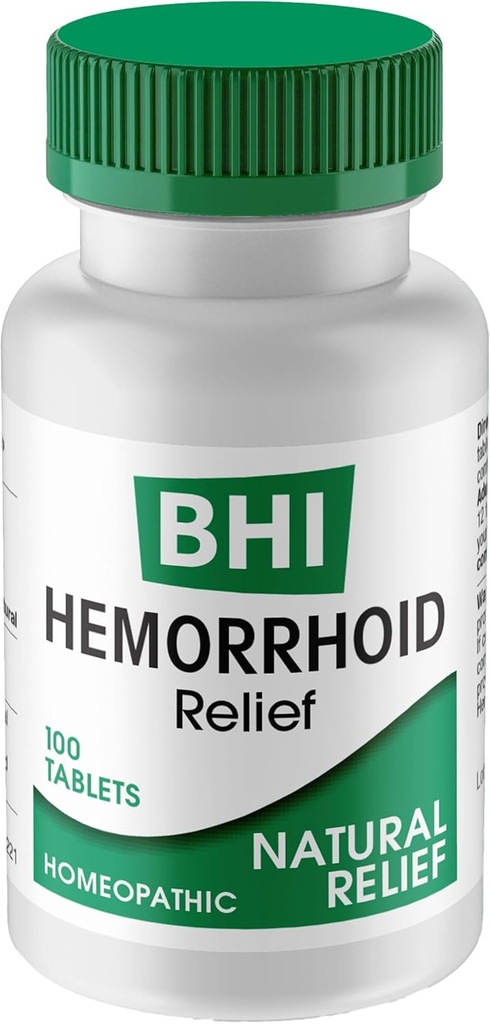 BHI Natural Hemoroid Relief Soothes Hoření, Otok, Svědění, Rectal Pain & Discomform 8 Maximální síla Homeopatické aktivní ingredience Ease from The Inside for Women & Men - 100 Tablet