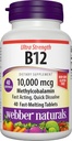 Webber Naturals Vitamin B12 10 000 mcg, Ultra síla, 40 Počet, Rychlé rozpuštění tablety, Vitamin Supplement Podpora pro energetický metabolismus, imunitní a srdeční zdraví, Vegan Formule