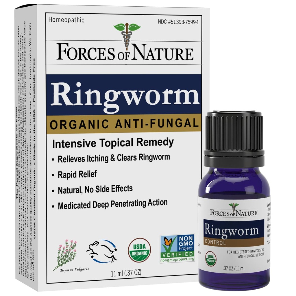 Síly přírody Ringworm Léčba pro lidi, Organic Homeopatic Medicine, 0.37 Fl Oz, Antimykotické Multi Symptom Relief z Itchy, Červená & podrážděná kůže spojená s Ringworm, Non GMO