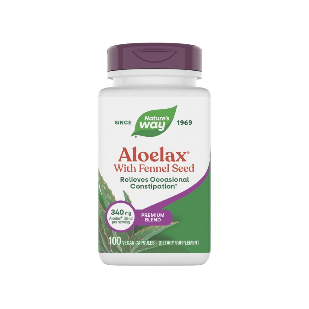 Nature 's Way Aloelax, Premium Blend, with Fennel Seed, Relieves Occasional Constorage *, 340 mg, Gluten Free, Vegan, Occasional Constorage Relief *, 100 Kapsle (Balení května Vary)