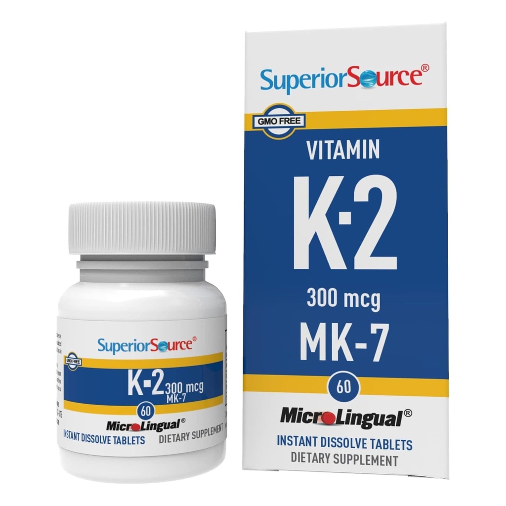 Superior Source Vitamin K2 MK-7 (Menaquinone- 7) 300 mcg - Kostní síla a podpora zdraví dodatek - Podpory zdravé srdeční funkce - Bariatric- Friendly - 60 Sublingvální rozpuštění tablety