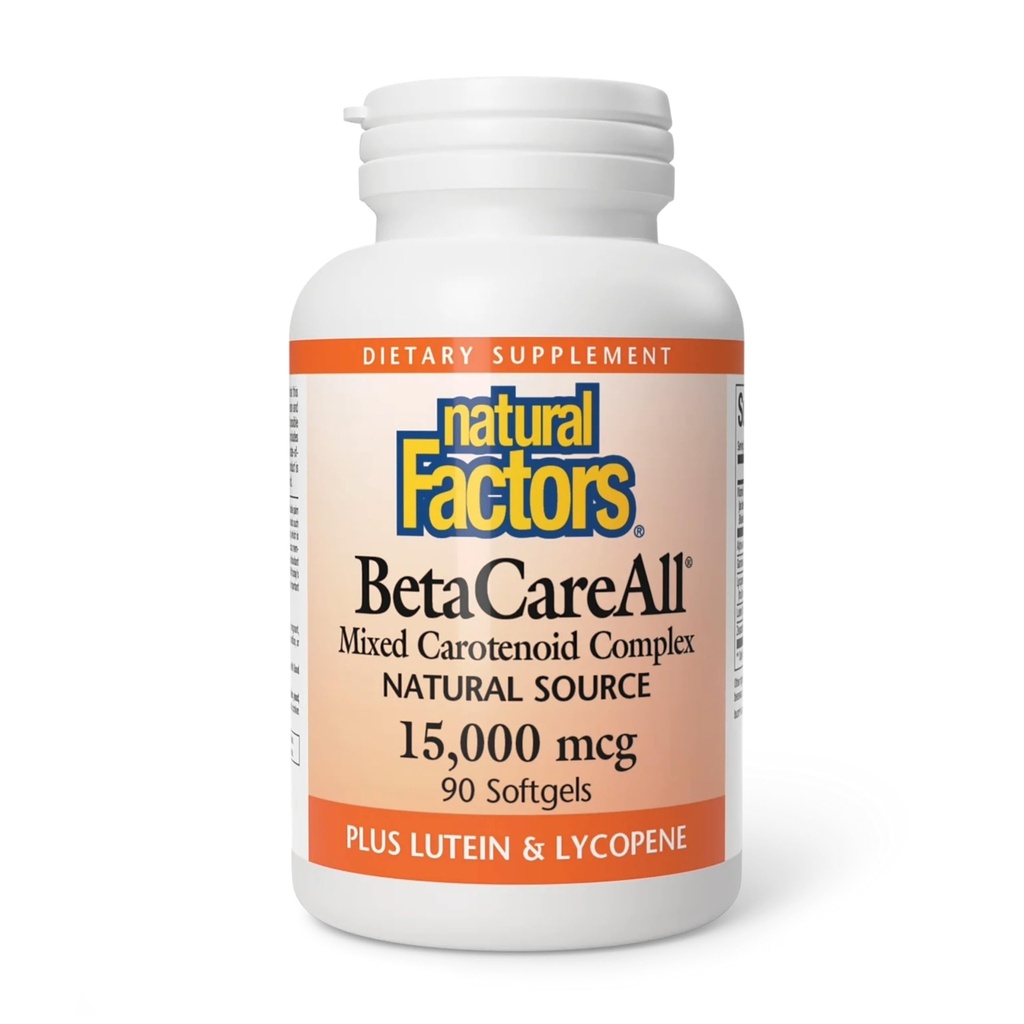 Přírodní faktory BetaCareall 25 000 IU, Vitamin A pro zdravou pleť, vize a imunitní funkce, 90 Softgels