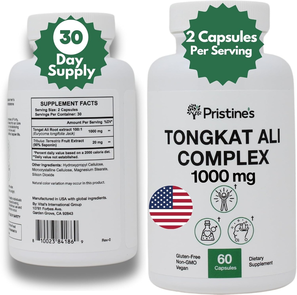 Tongkat Ali 1000MG Extract Supplement -30 Day Supply - Atletická podpora výkonu - Přírodní Afrodiziakum, Testosteron & Imunity Support - Potenciální antioxidační výhody