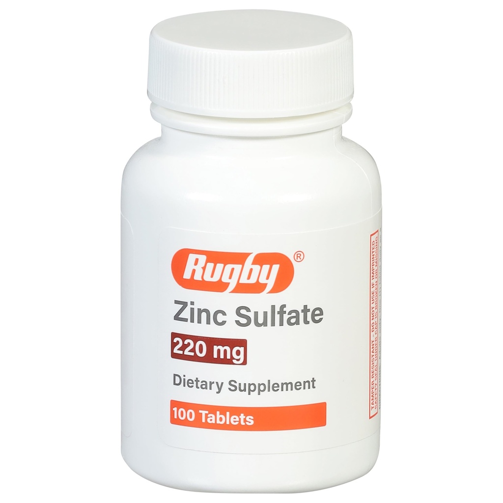 Rugby Zinek Sulfát 220 mg Tablety - Vyrobeno ze zinku Sulfát Heptahydrát - dodatek stravy - 100 Počet (1 balení)