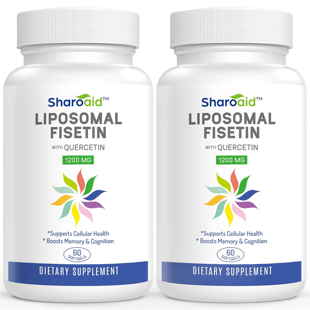 Lipozomální fisetin s doplňkem Quercetin 1200 mg na porci, High Absorption Polyfenols Antioxidants for Women, Men, Non- GMO, Gluten- Free, 2 Bottle- 120 Softgels