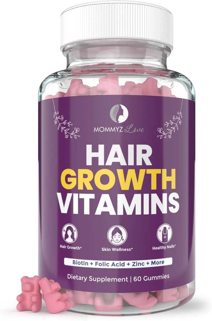 Momyz Love Biotin Gummies 5000mcg pro růst vlasů a zářivou pleť během doby po rekonvalescenci a úpravě partu - Post Partum Vitamíny s folátem