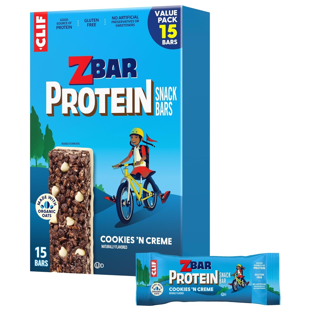 Zbar Protein - Cookies 'N Creme - Crispy Snack Bars - Made with Organic Oats - Non- GMO - 5g Protein - Gluten Free Protein Bars (15 Pack)