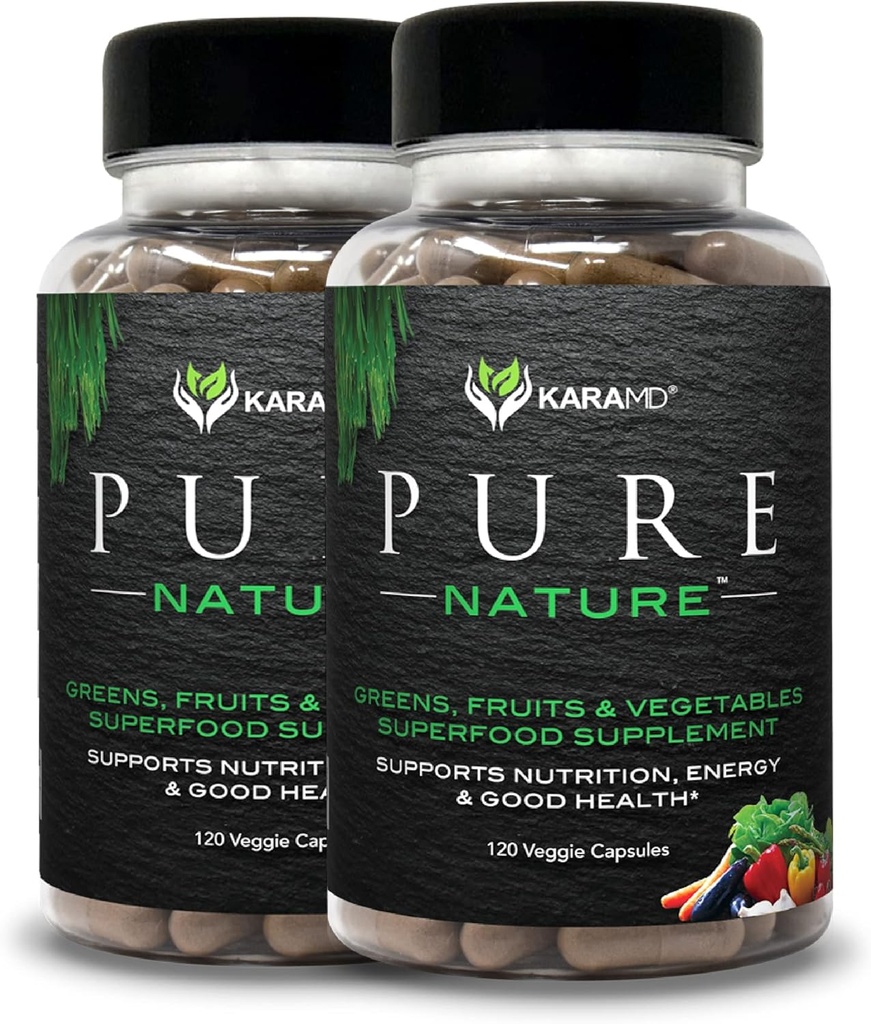 KaraMD Čistá příroda 124; Zelené, Ovoce a Veggie dodatek 124; Vitaminy, Vláknina a antioxidanty 124; 20 Ovoce a zelenina doplňky pro energii a stravu 124; Gluten zdarma & Vegan Friendly (2 Pack)