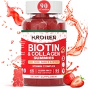 Vlasové a nehtové gumy, 10000mcg Biotin Kolagenové gumy pro ženy a muže, Vitamin doplňky Podporuje rychlejší růst vlasů, Silnější nehty, Zdravá kůže, Síla kosti, 90 Gumy