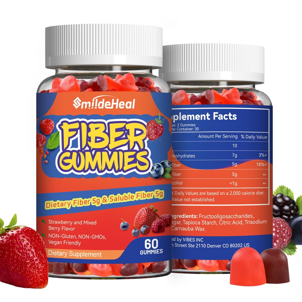 Žvýkačky, dietní vláknina, pro ženy a muže, Gut Health Support, Non- GMO, Non- Gluten, Vegan, Smíšené bobulové a jahodové luštěniny, 120 hrabě Žvýkačky