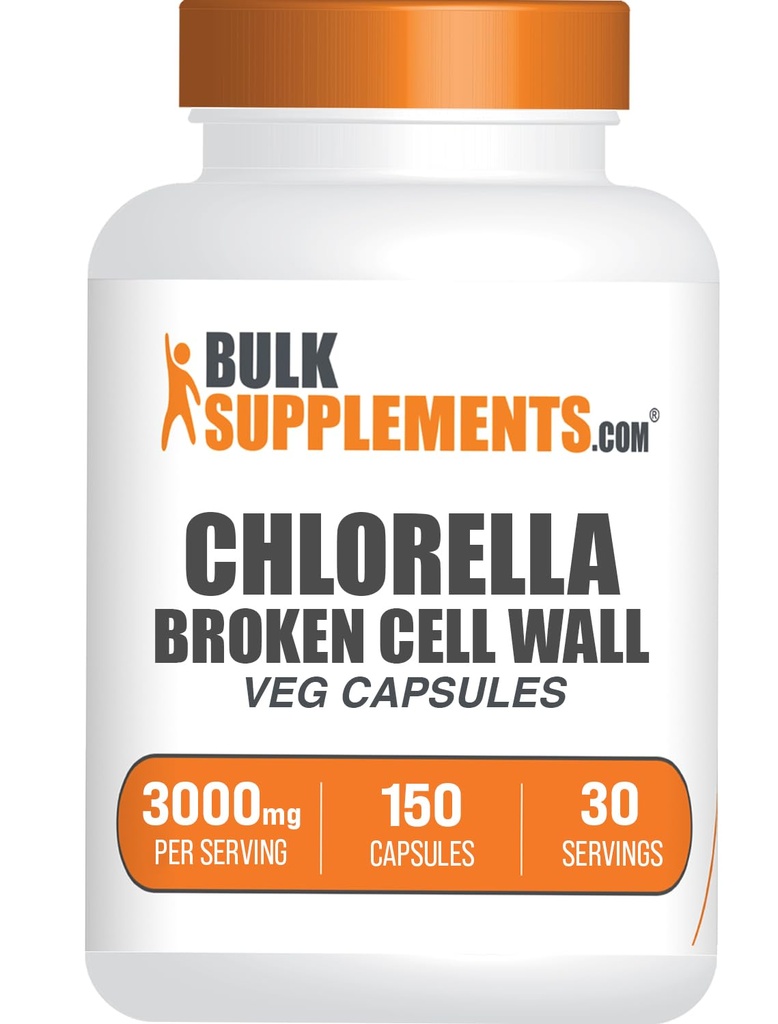 BulkSupplements.com Chlorella Kapsle - Zlomená buněčná zeď, Chlorella dodatek - Superfood dodatek, Vegan & gluten zdarma, 5 Kapsle per Serving, 150 Počet (balení po 1)