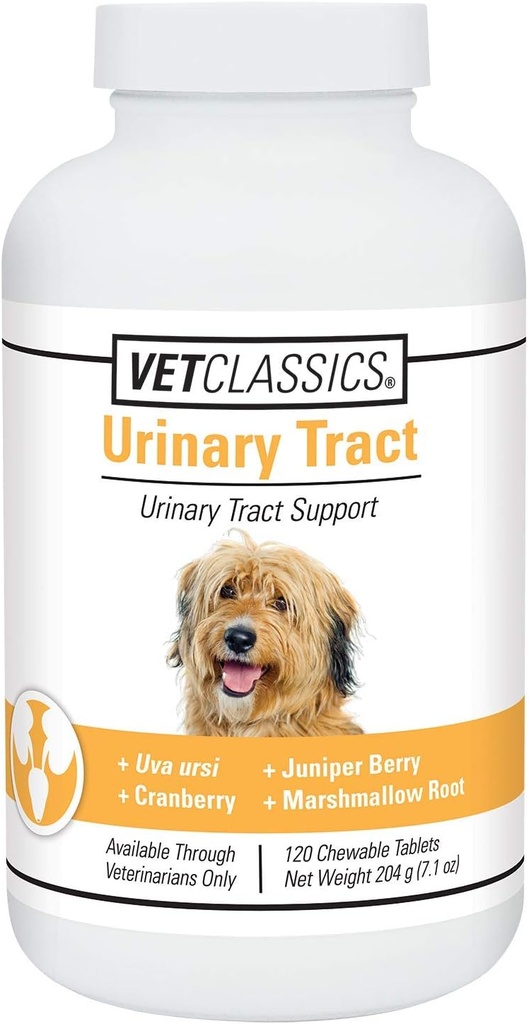 Vet Classics Urinary Tract Down- Močové Tract Support for Dogs, Pet Incontinence- Cranberry Dog Supplements - Žvýkací tablety 120 Ct.