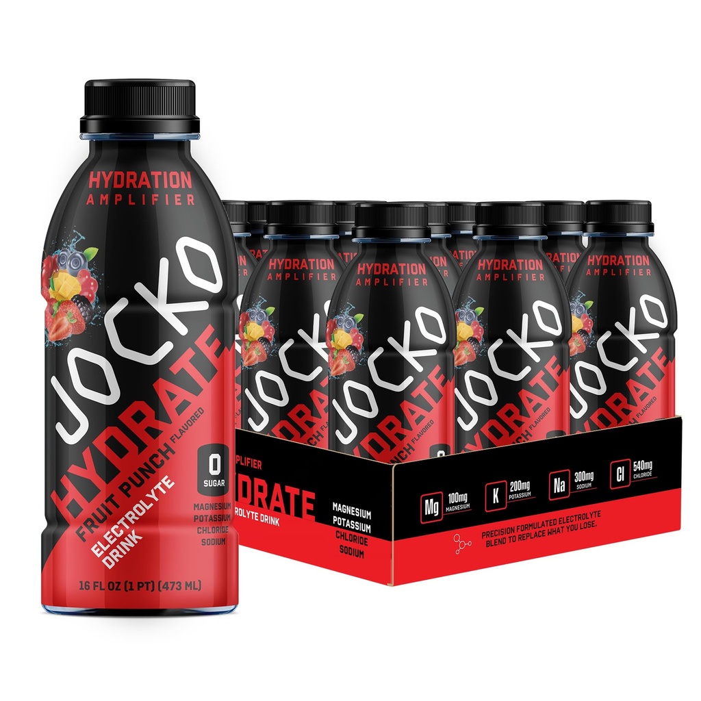 Jocko Palivo Hydrate Electrolyte Drinky - Sportovní nápoj Hydratační zesilovač, Thirst Quencher - Vědecky ověřené Electrolyte Směs ovocný punč Flavor 16 Oz (12 Pack)