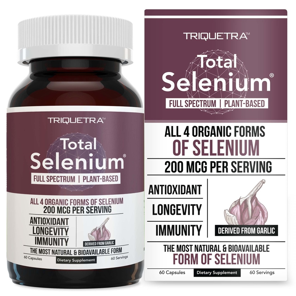 Celkový selen - 200 mcg, Plant- based selen - Full Spectrum, Obsahuje 4 esenciální organické formy selenu včetně selenomethioninu - odvozené z česneku - 60 Kapsle