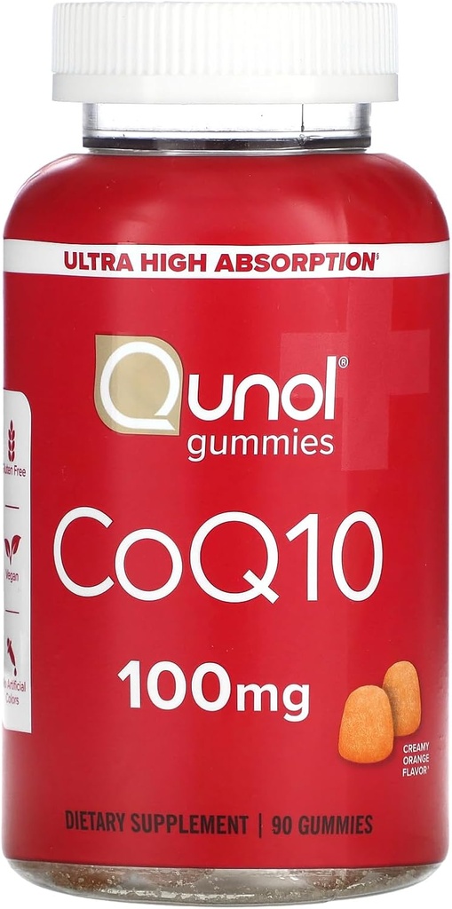 Qunol CoQ10 Gummies, CoQ10 100mg, Delicious Gummy doplňky, Coenzym Q10 pomáhá podporovat srdeční zdraví, Vegan, gluten zdarma, Ultra vysoká absorpce - 90 Počet