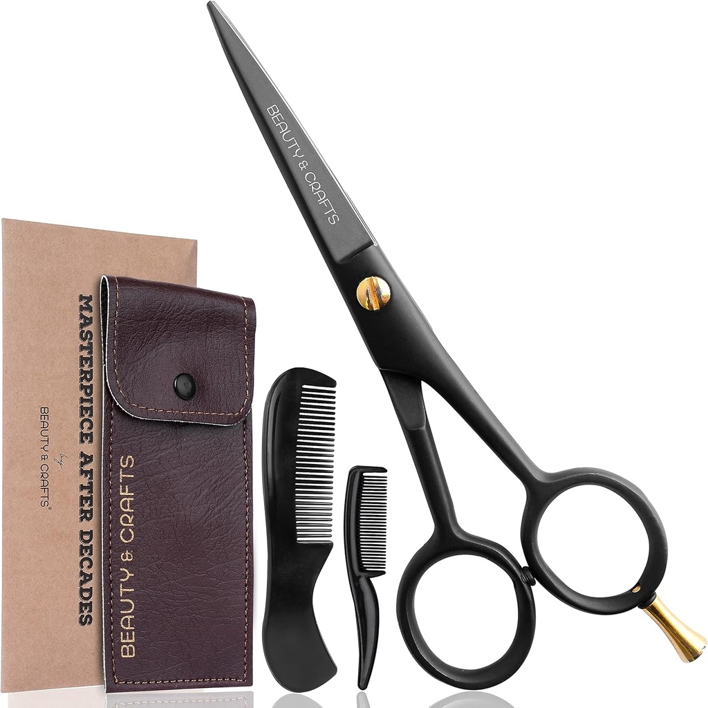 Krása & řemeslní- 5 "Německé vousy nůžky na knír - 2 knír Comb pro obličeje vlasy s krásným Pouch - Vousy Nůžky použití pro grooming, řezání, a Styling of Mustache (černá)