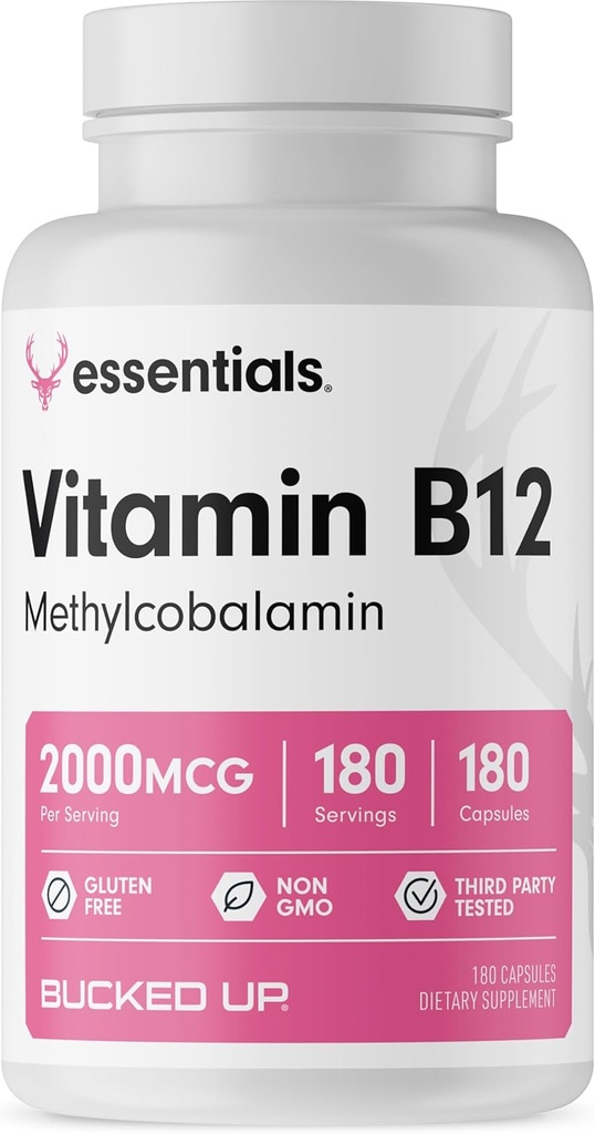 Bucked Up Vitamin B12 2000mcg - Methylkobalamin, Essentials (180 Servings, 180 Kapsle)