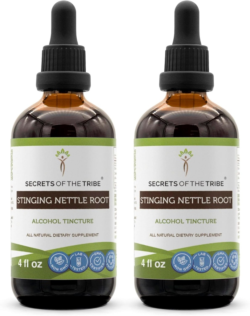 Tajemství kmene Stinging Nettle Root Tincture Alkohol Extract, high- Potency Bylinné kapky, Tincture Made from Stinging Nettle Urtica Dioica Respirační a močový systém zdraví 2x4 oz