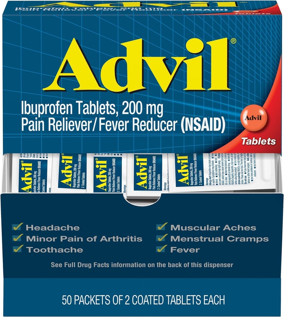 Advil Ibuprofen, 200mg (50 balíčků 2 potahované tablety) 50 ea (balení po 3)