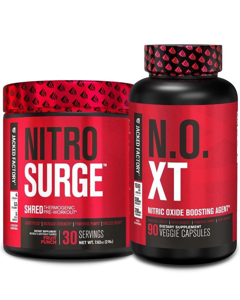 Jacked Factory Nitrofresh Shred Thermogenic Pre- Workout ve Fruit Punch & N.O. XT Nitric Oxide Booster pro muže a ženy
