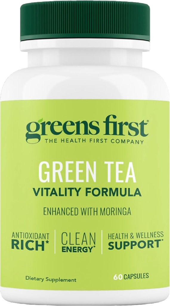 Zelená První Zelený čaj Vitality Formule - Vylepšená Moringa - Antioxidant -Rich for Clean Energy - Vegan & Gluten- Free - Výkonná směs pro energii a celkové Wellness (60 Kapsle)