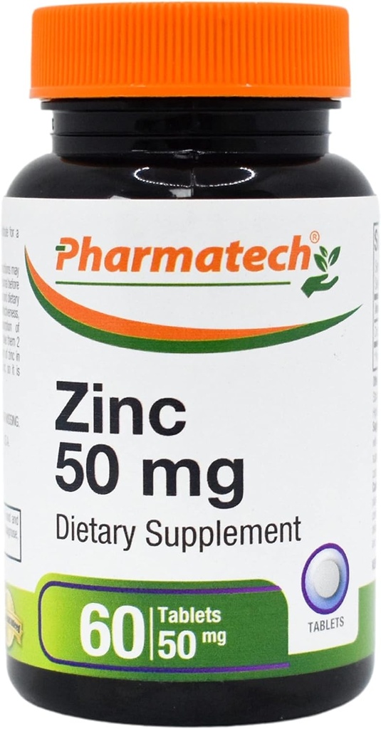 Zinek 50 mg, Imunitní Supplement, Elemental Zinek Chelated Gluconate, Minerální antioxidant pro zdraví mužů a žen, Akné, Snadno polykat, 60 Tablet