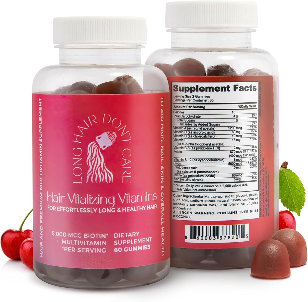 Dlouhé vlasy Nestarají vlasy Vitalizace Vitamíny, Vlasy Kůže a nehty Vitamíny, Vitamíny pro ženy a muže, Pantotenová kyselina, Kyselina listová & Biotin Gummies, Non- GMO Vlasové Vitamíny, 60 Gummy Vitamíny