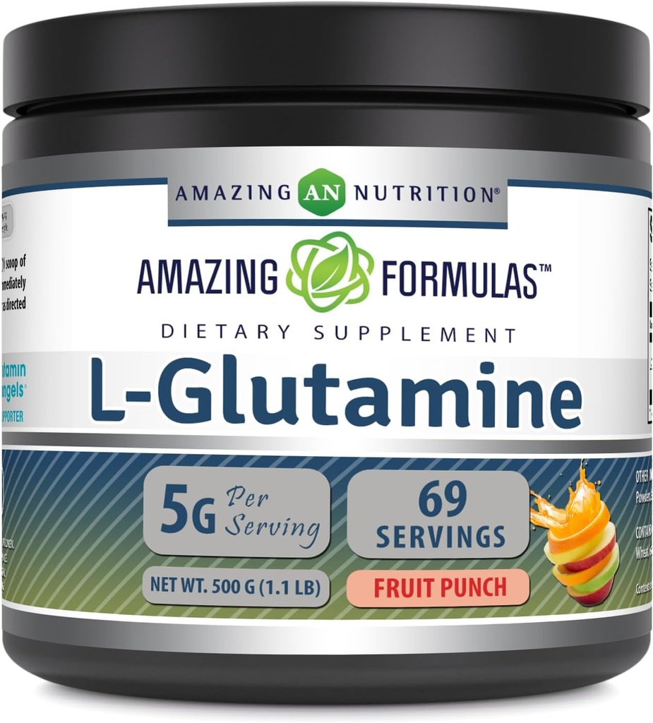 Amazing approvas L-glutamin Powder 124; Amino Acid Supplement CLAS124; Non-GMO CLAS124; Gluten Free CLAS124; Made in USA (Ovocný punč 124; 1 Lb)